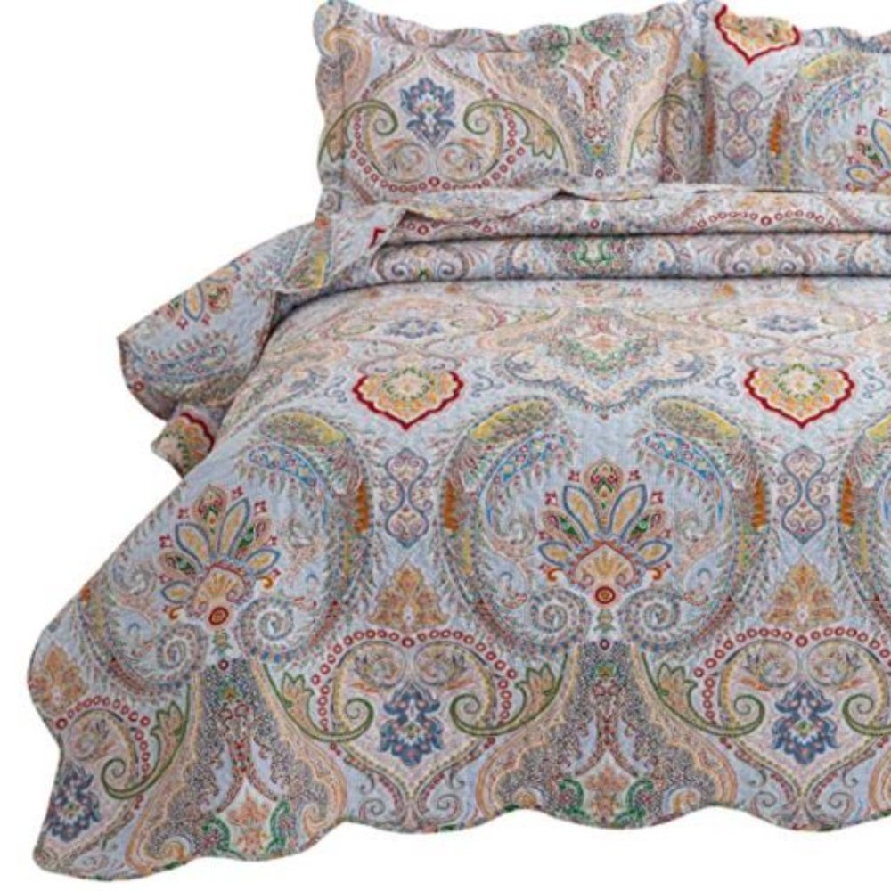 Bohemia Paisley King Quilt BoHo Bedspread - Picture 2 of 6